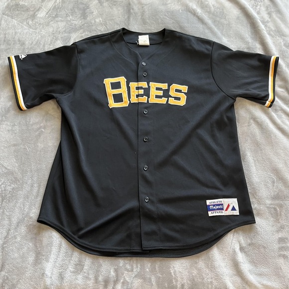 Majestic Other - Bees Baseball Jersey Shirt Mens XL Black Yellow Button Front Polyester Adult